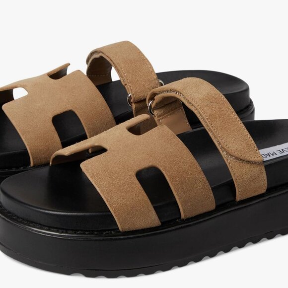 Steve Madden Bigmayven Flatform Slide Sandals in Tan Nubuck - 8M - Picture 13 of 14